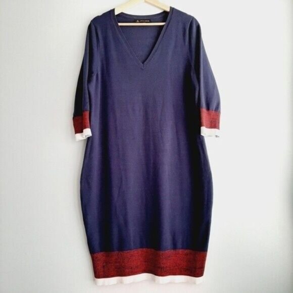 LOVE & LEGEND / Midi Sweater Dress V-neck Navy Blue PLUS Sz 2X - Picture 2 of 8